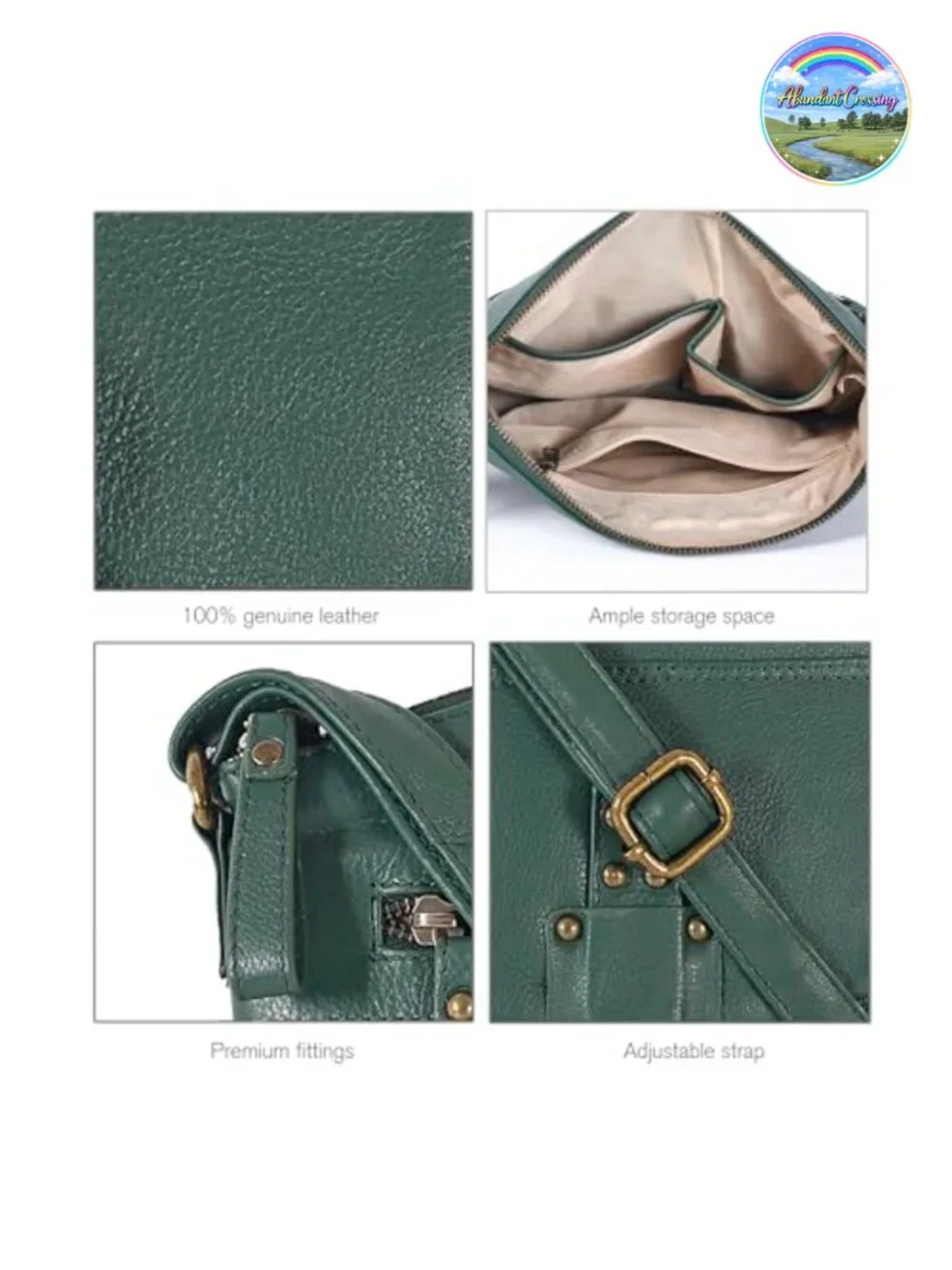 Genuine Leather Crossbody Bag for Women, Medium Purse with Adjustable Strap,